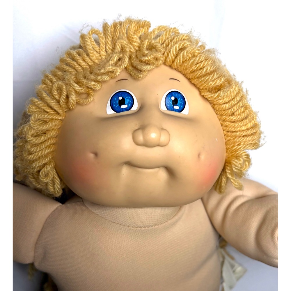 Vtg 80s Cabbage Patch Kids Doll Blonde Hair Blue Eyes 16" Head Mold 2 STAINED